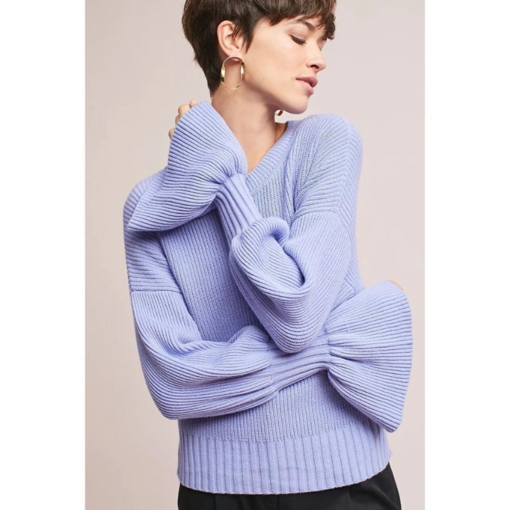 MOTH Anthropologie Regina Lilac Balloon-Sleeve Sweater wool blend